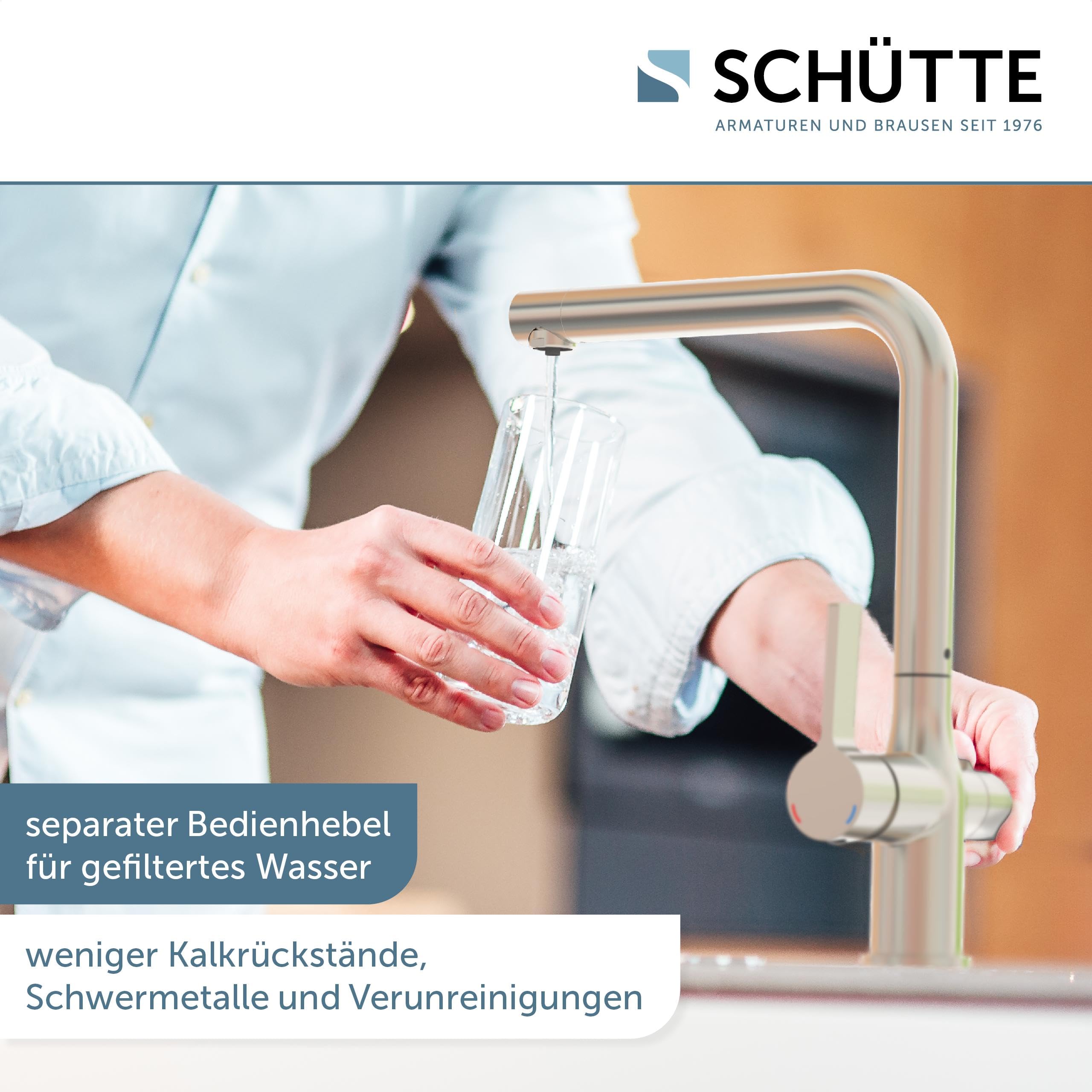 SCHÜTTE Aquastar Pro 99805 - Grifo para fregadero de agua potable con sistema de filtro, 3 vías, grifo de cocina con filtro de agua contra residuos de cal y metales pesados, aspecto de acero