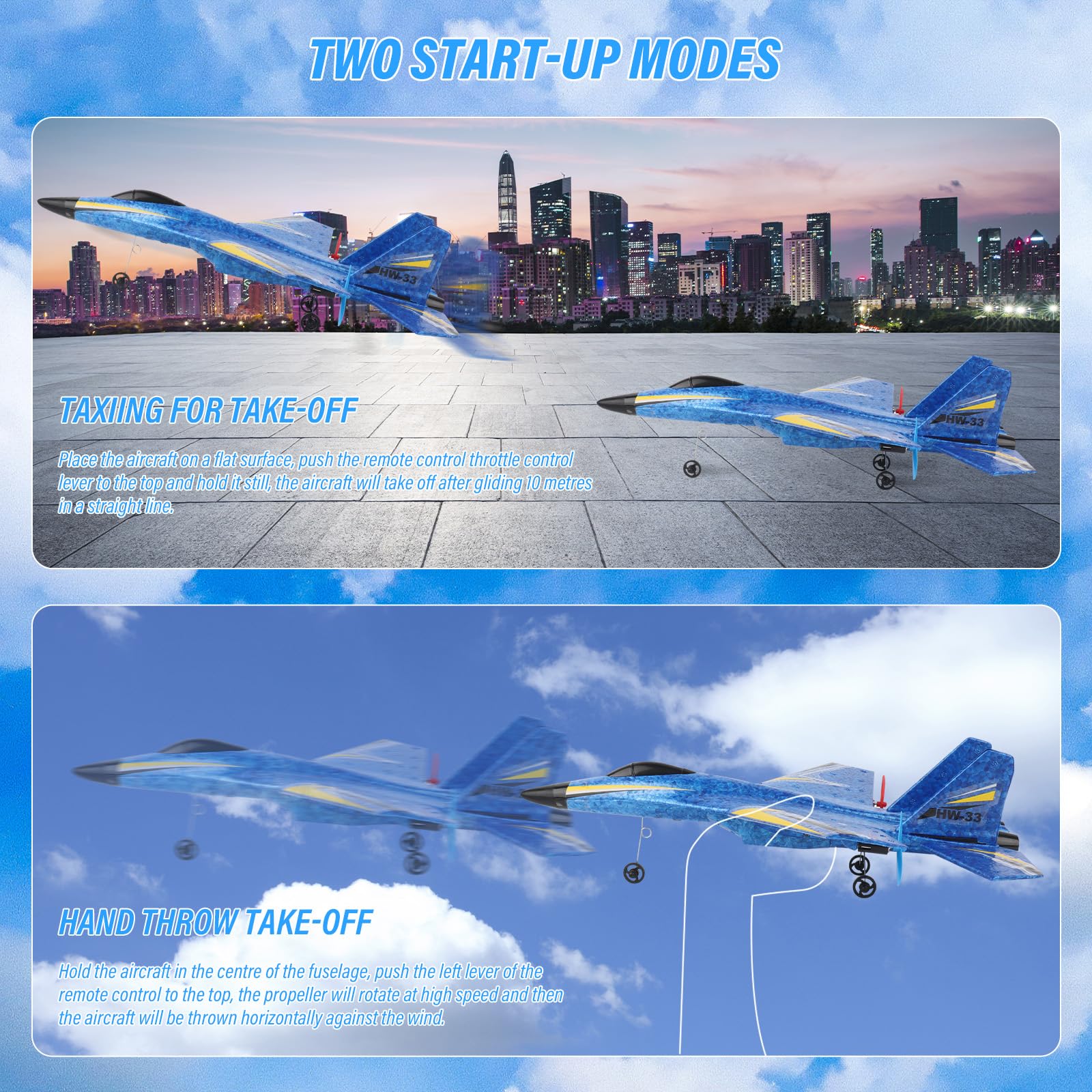 LUFEIS Avión de Control Remoto, Avión RC, Avións Teledirigido, Avións F-22 RC, 2,4 GHz 3 Canales, Avione Teledirigido para Adultos y Niños con Mando a Distancia (Azul)