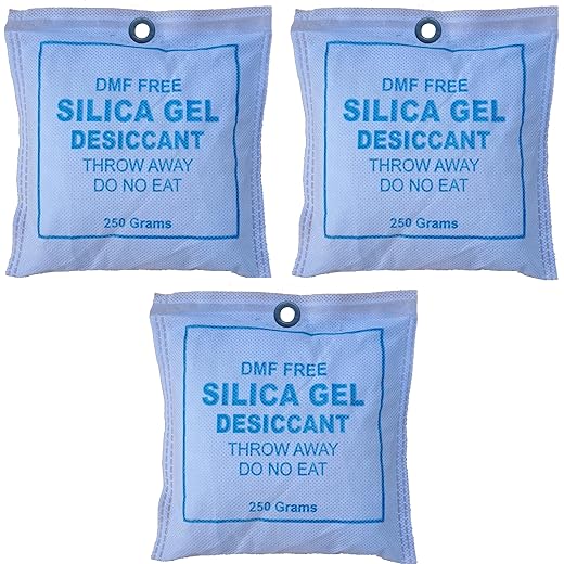 AONTAN ENTERPRISE Silica Gel 250 Gm Pouch (Pack of 3) Dehumidifier Moisture absorbents Silica Gel Bags for Moisture, Room, Cupboard, Kitchen, Shoe,Wardrobe,Car,Camera, LensesEtc.