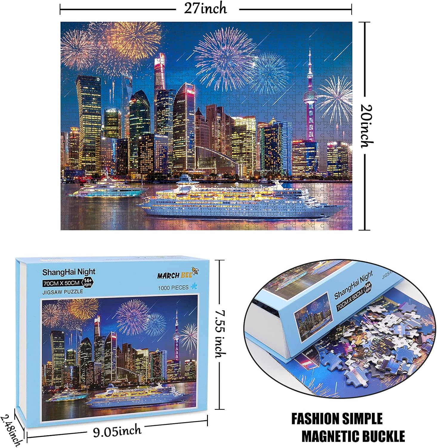 Jigsaw Puzzles 1000 Pieces for Adults Mystery Landscape Puzzle Home Decor Jigsaw China Shanghai Scenery Jigsaw Suitable for Children and Beginners(27" x 20") : Toys & Games