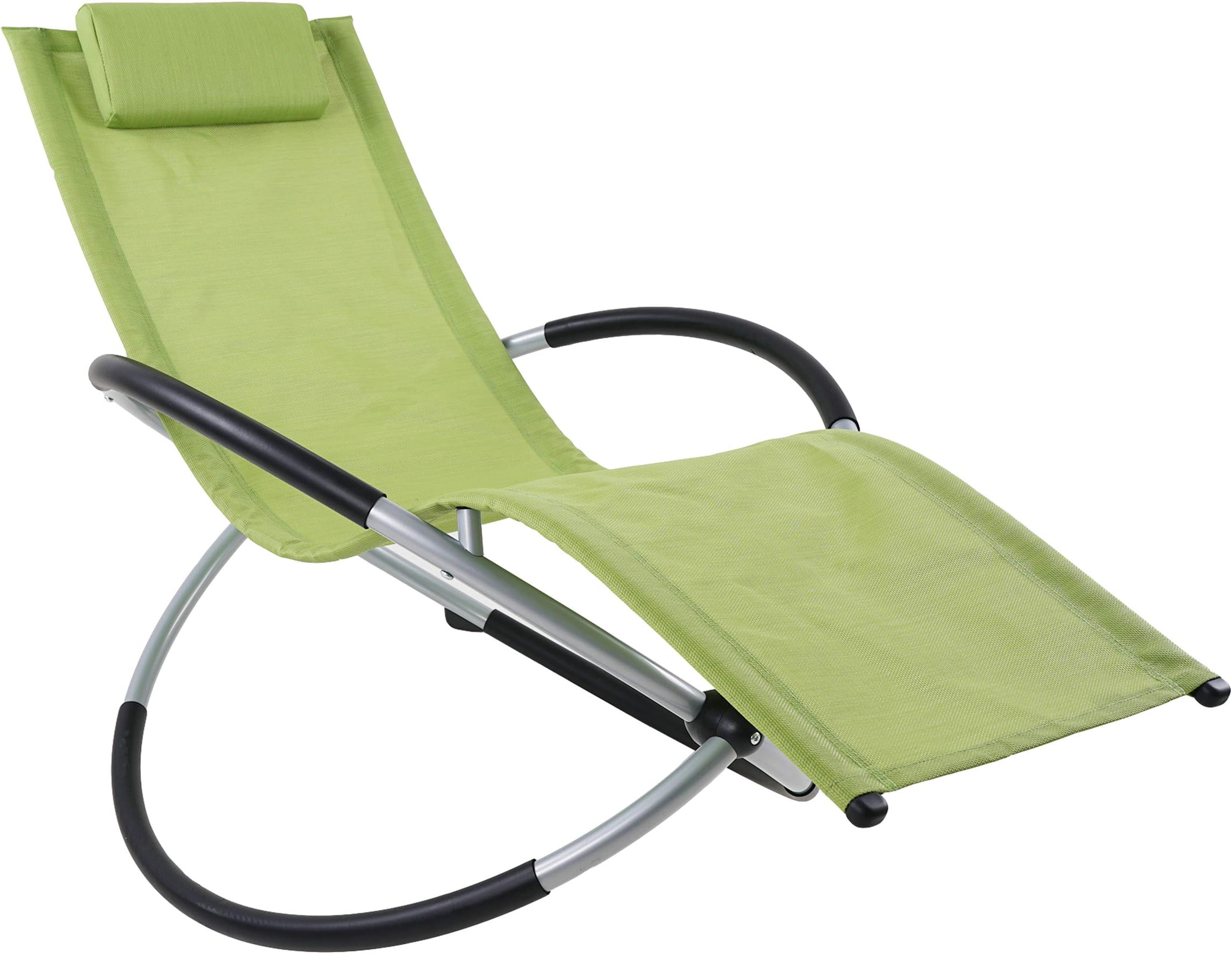 Zero Gravity Folding Rocking Chair - High-Strength Iron, Patio Chaise Lounge Lawn Portable Folding Chairs with Pillow for Indoor & Outdoor Home Yard Pool, Weight Capacity 300 LB(Green)