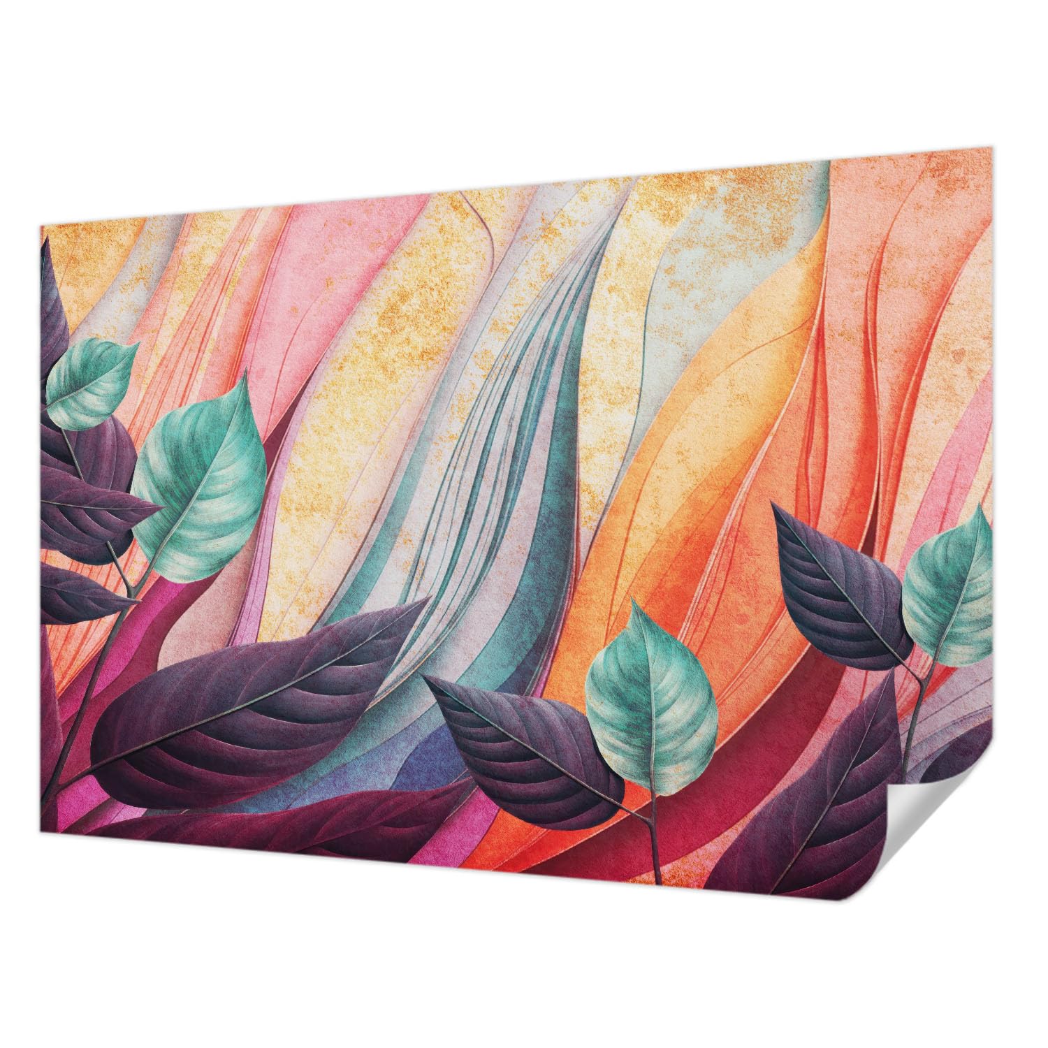 Papel pintado autoadhesivo 152x104 cm con hojas abstractas para decoración de pared en el salón