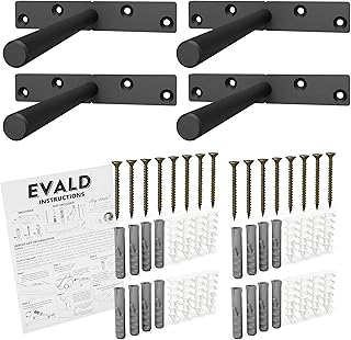 EVALD Heavy Duty Floating Shelf Bracket | 6-Inch Floating Mantel Mount, Blind Shelf Supports, and Anchors | Floating Shelf Hardware for Home and Office Decor | Fireplace Mantel Brackets (4 Pack)