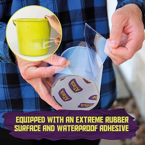 Miniatura 8 de ATack Cinta de parche y sellado impermeable, transparente, 4 pulgadas x 10 pies, cinta de barrera de agua para detener la reparación de fugas en
