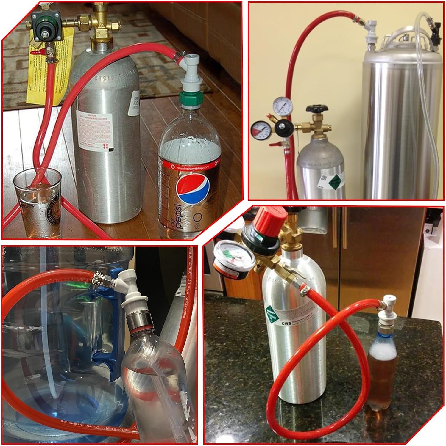 5FT 5/16" Ball Lock Beer Line Tubing & 5FT 5/16" CO2 Gas Line Assembly Kit with Picnic Tap, Ball Lock Keg Fittings- Food Grade PVC Ball Lock Beer Gas Line Draft Beer Kegerator Parts for Home Brewing