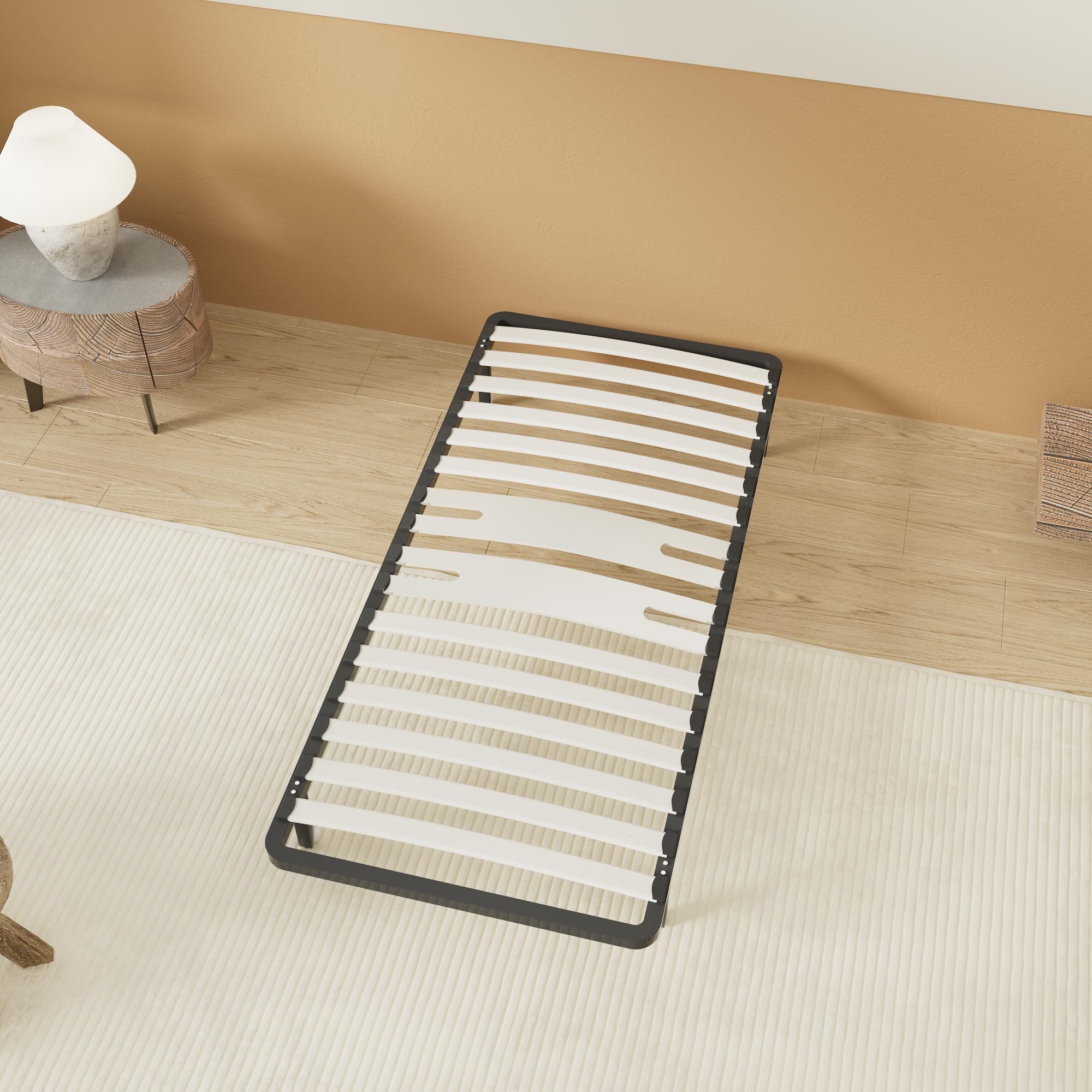 NOVEMBER Sommier à Lattes en Bois, Cadre en métal, Lattes en Bois Flexible, 2 Doubles Lattes de Renfort Lombaire, 7 Pieds, lit très Stable, Solide et Durable, Style Industriel (90 x 200 cm)