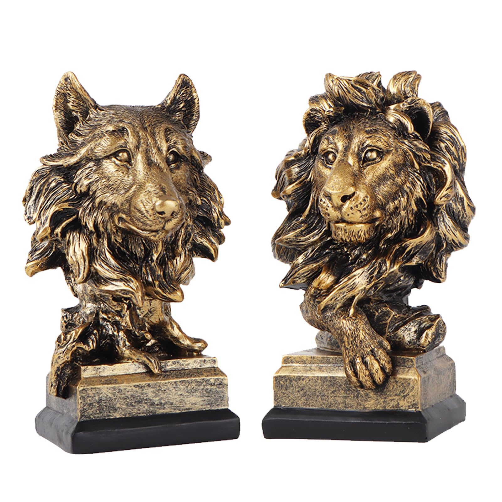 Yunjuhop 2-Estatua León del Lobo Escultura de Ornamento Animal,Escultura decorativa para escritorio, oficina, sala de estar, regalos de la estatua del León del Lobo (León Lobo)