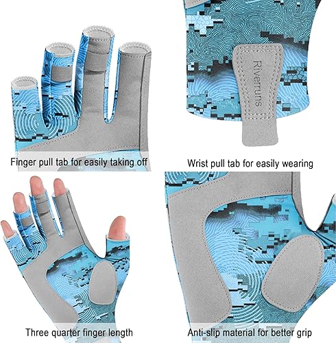 Miniatura 2 de Riverruns UPF 50+ Fingerless Fishing Gloves UV Protection Fishing Sun Gloves for Men and Women Fishing, Boating, Kayaking, Hiking, Running, Cycling