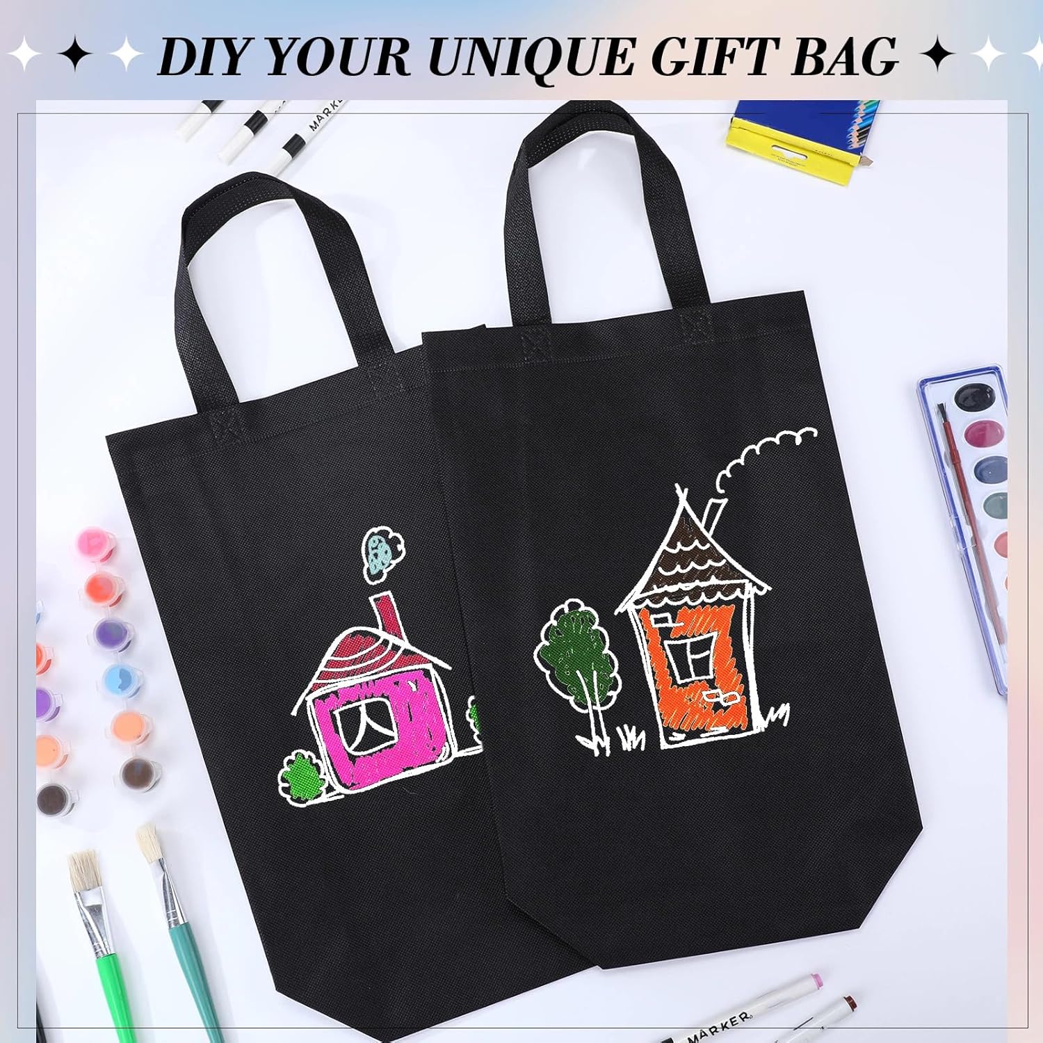 Zhehao 60 Pack Reusable Grocery Bags Non Woven Tote Bags 3 Sizes Shopping Bag with Handles Foldable Gifts Bag 9.8x13.8 & 11.8x15 &13.8x16.1 Inch(Black) - Image 5