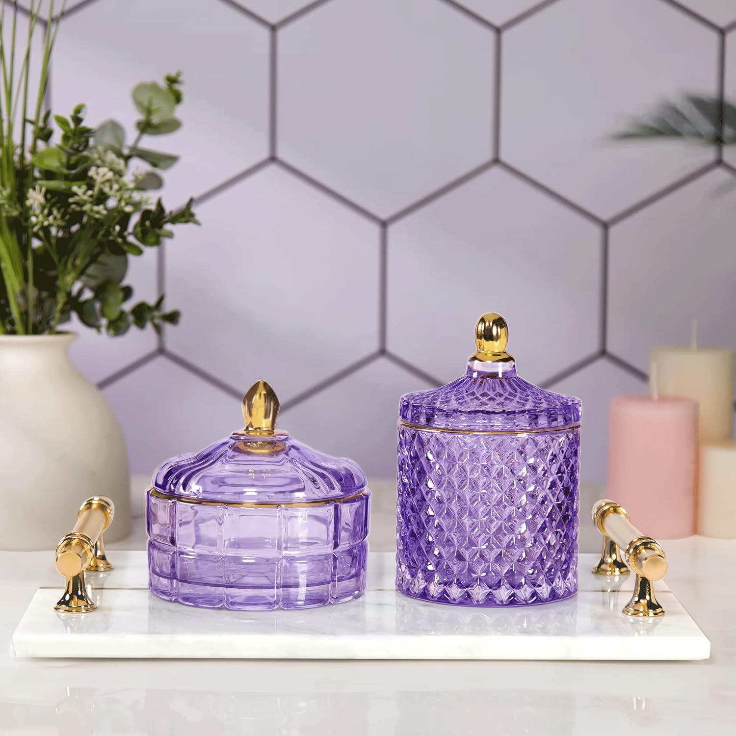 ALAMHI Apothecary Jars with Lids Bathroom Glass Jars, Q Tip