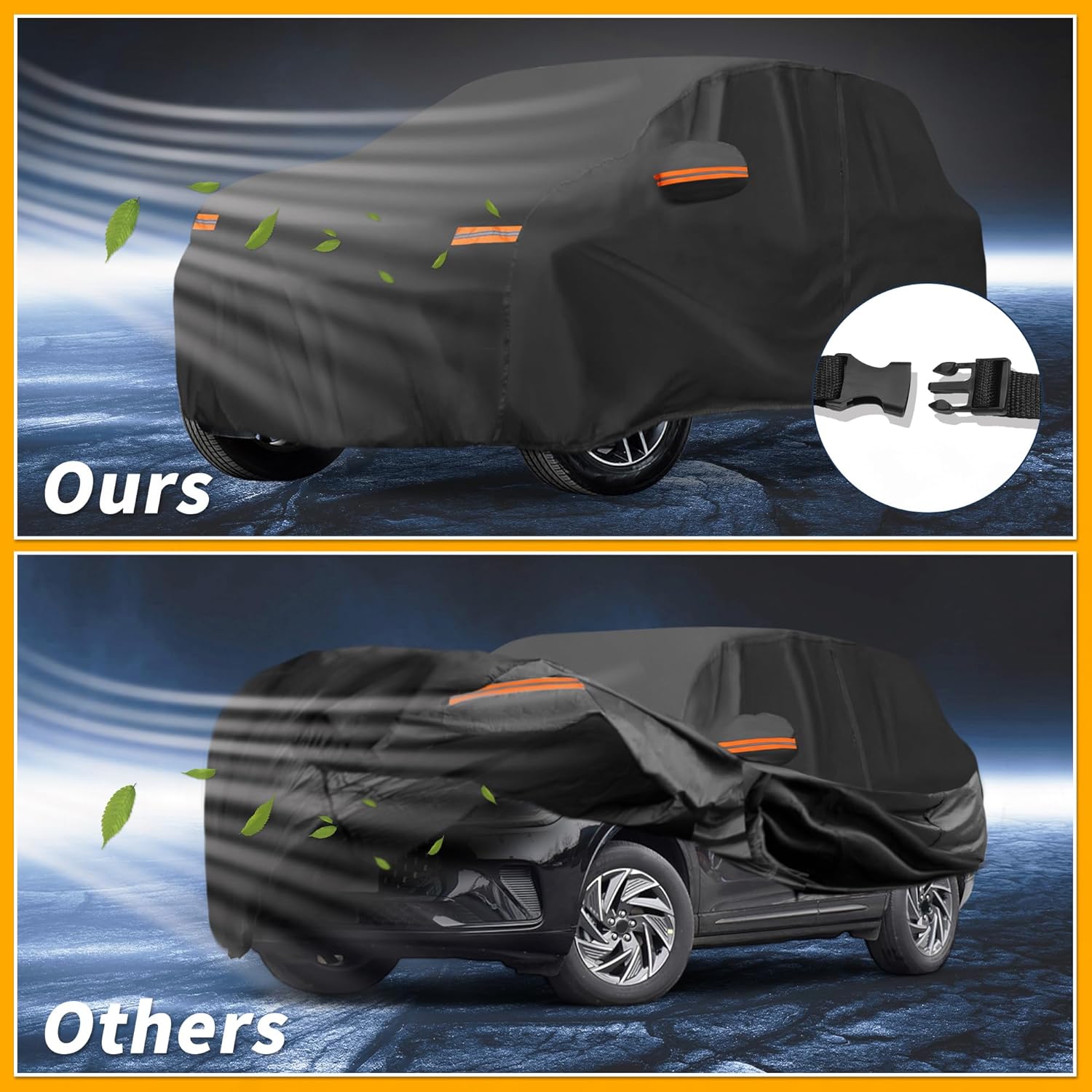 Car Cover Waterproof All Weather Sun Rain Protection Full Exterior Cover for Lincoln Corsair 190T-PU Black with Left Side Zippers