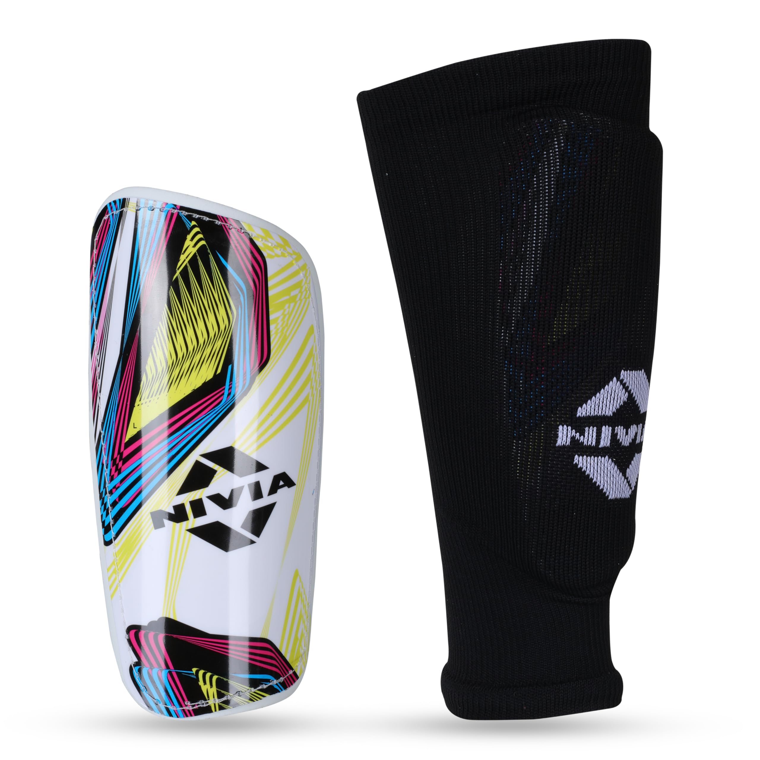 Nivia Classic Shin Guards with Sleeves for Youth and Adults, for Football Games Matches, Training, Basketball, Baseball, Cycling, Light Weight & Breathable Shin Guard with Lycra Sleeves (Size-L)