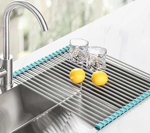 Miniatura 8 de Tomorotec Escurridor de platos enrollable de 21 x 15.5 pulgadas sobre el fregadero, para fregadero de cocina, accesorios para fregadero de cocina,