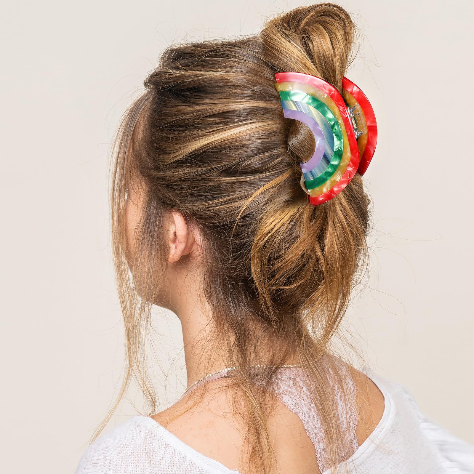 Large Rainbow Hair Claw Clip Non Slip 3.5inch Acrylic Acetate Strong Hold Jaw Amazon.com : Big Rainbow Hair Claw Clip Non Slip 3.5inch  main image 4
