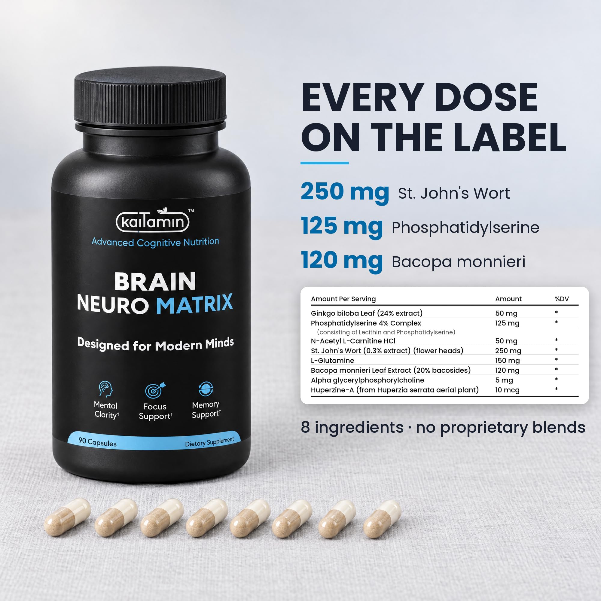 Brain Supplements for Memory and Focus, Caffeine Free, 90 Ct — Amazon image 3