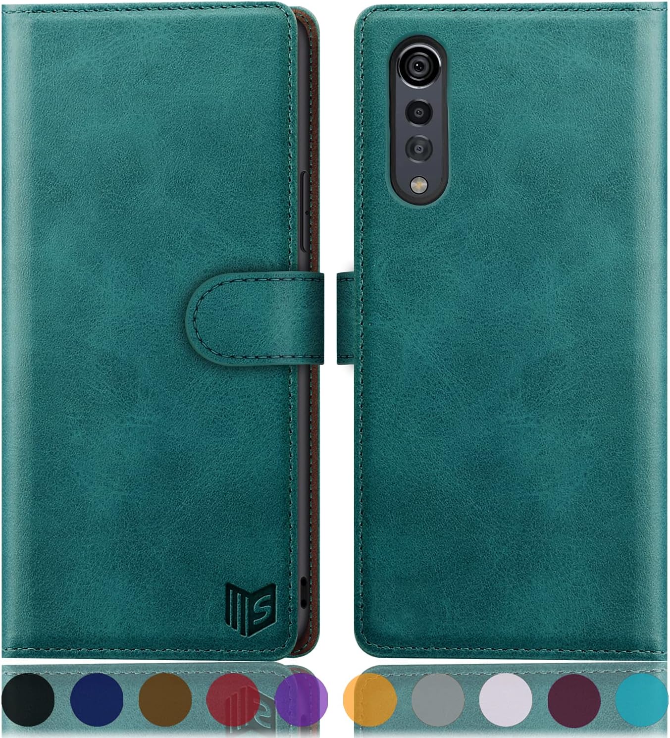 SUANPOT for LG Velvet 5G with RFID Blocking Leather Wallet case Credit Card Holder, Flip Folio Book Phone case Shockproof Cover LG Velvet 5G case Women Men for 2020 LG Velvet case Wallet Blue Green