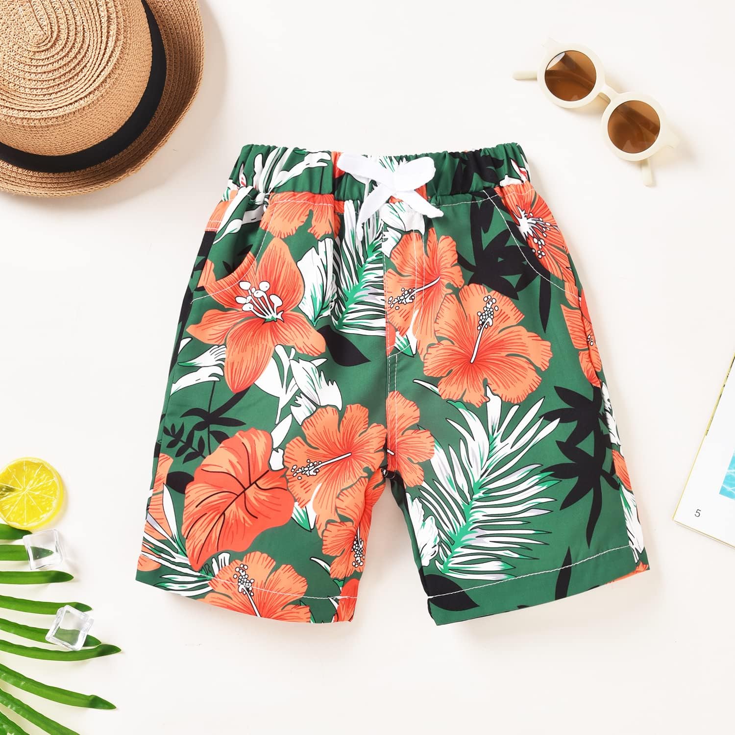 HINTINA Toddler Infant Baby Boy Shorts Set Hawaiian Outfits Short Sleeve leaf Floral Flower Shirt Summer Clothes Set Suit - Image 5