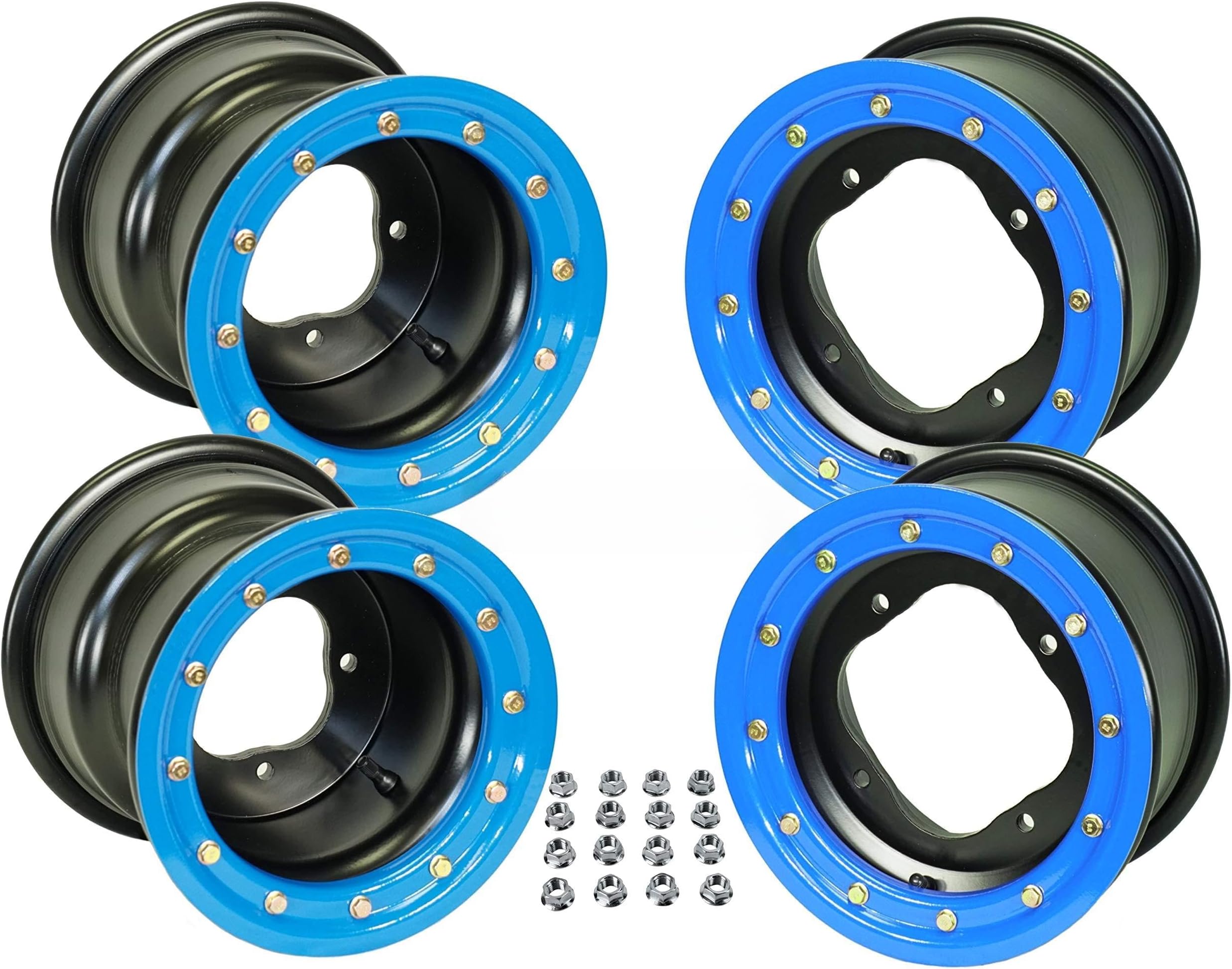 Goldspeed Full Set of 10x5 3+2 4x144 & 9x8 3+5 4x110 ATV Beadlock Rims for Honda TRX 450 (Blue)