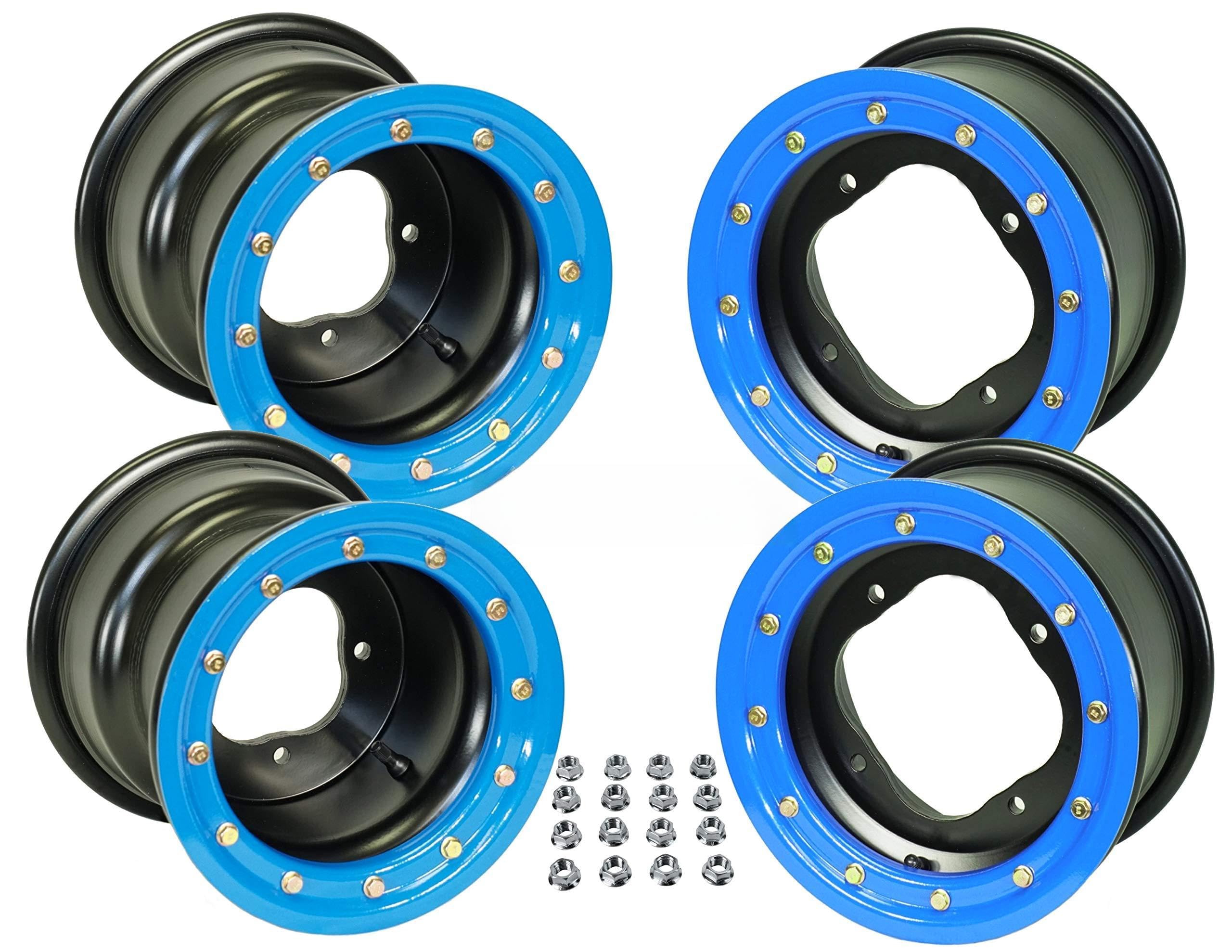 Goldspeed Full Set of 10x5 3+2 4x144 & 9x8 3+5 4x110 ATV Beadlock Rims for Honda TRX 450 (Blue)