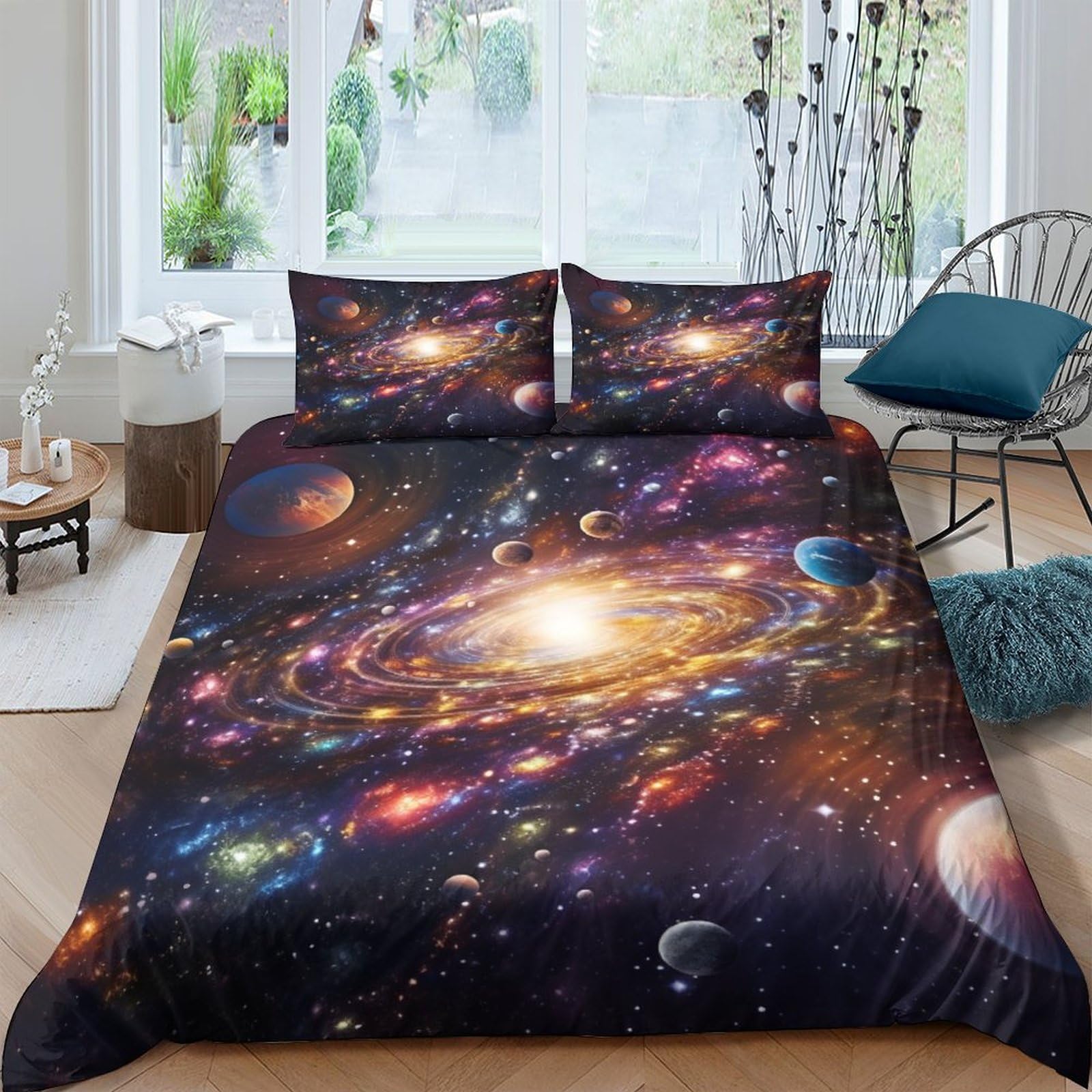 Funda nórdica de planetas 3D juego de cama microfibra 3 piezas con fundas de almohada