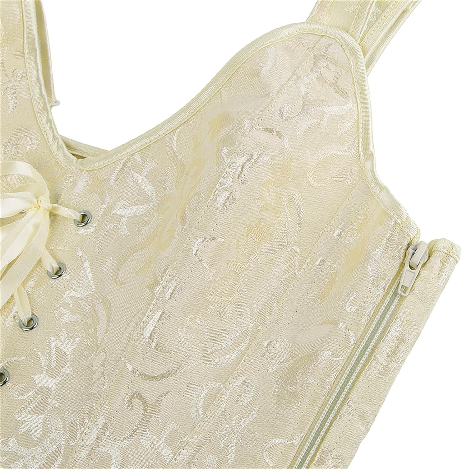 Women's Lace up Gothic Jacquard Shoulder Straps Tank Overbust Shaper Corset Bustiers Top - Image 5