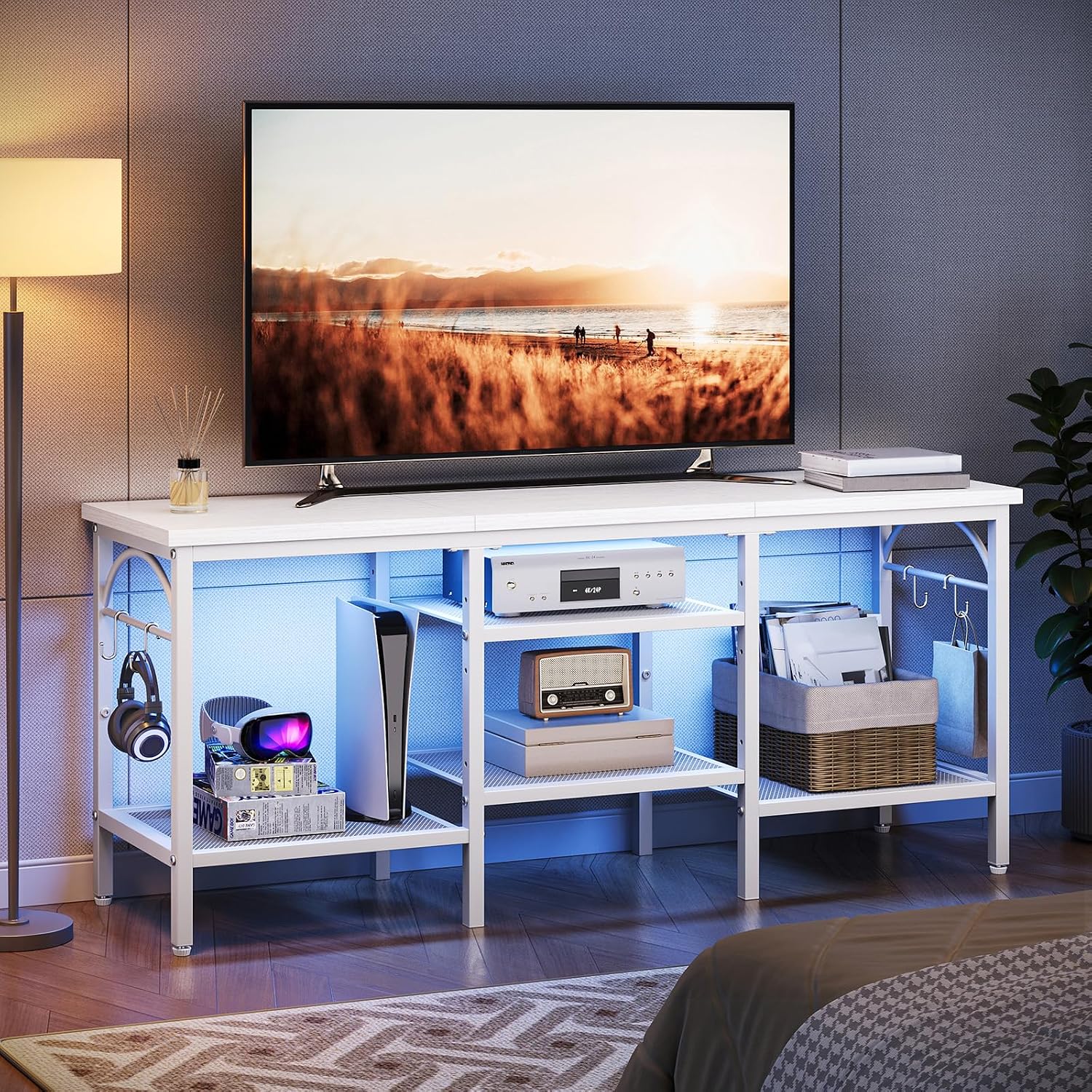Pinmoco TV Stand with electronics and decor