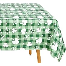St Patricks Day Vinyl Tablecloth with Flannel Backing for Rectangle Tables, 52x70 Inch PEVA Waterproof Wrinkle & Stain Resistant Plaid Table Cloth Cover for Dinner,Kitchen,Picnic,Party, Green