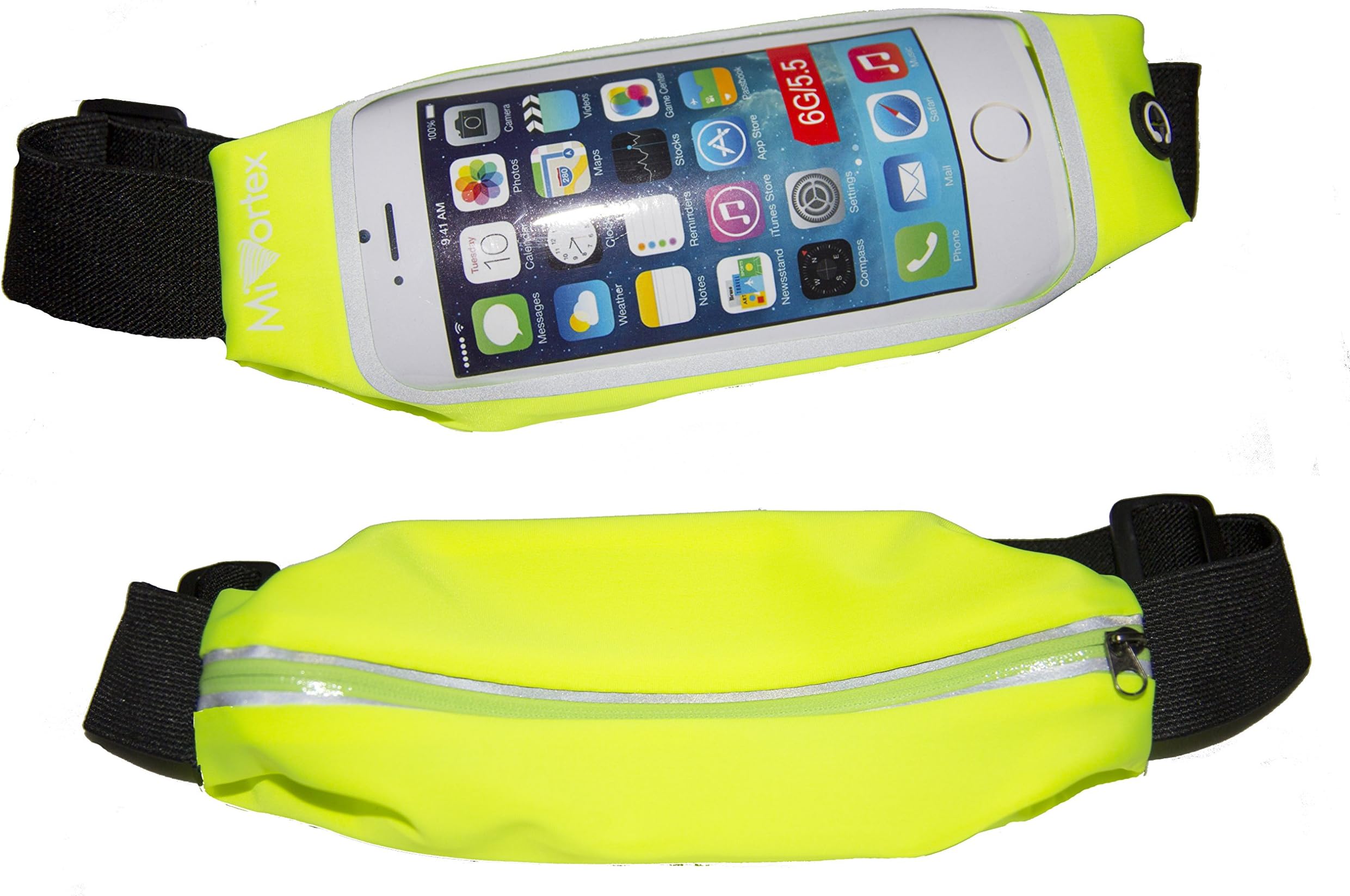 Mivortex Running Belt Runner Waist Pack with Transparent Touch Screen for iPhone 6, 6plus, Galaxy S5 S6 - Fits Otterbox, Lifeproof, Urban Armor Gear cell phone cases Yellow