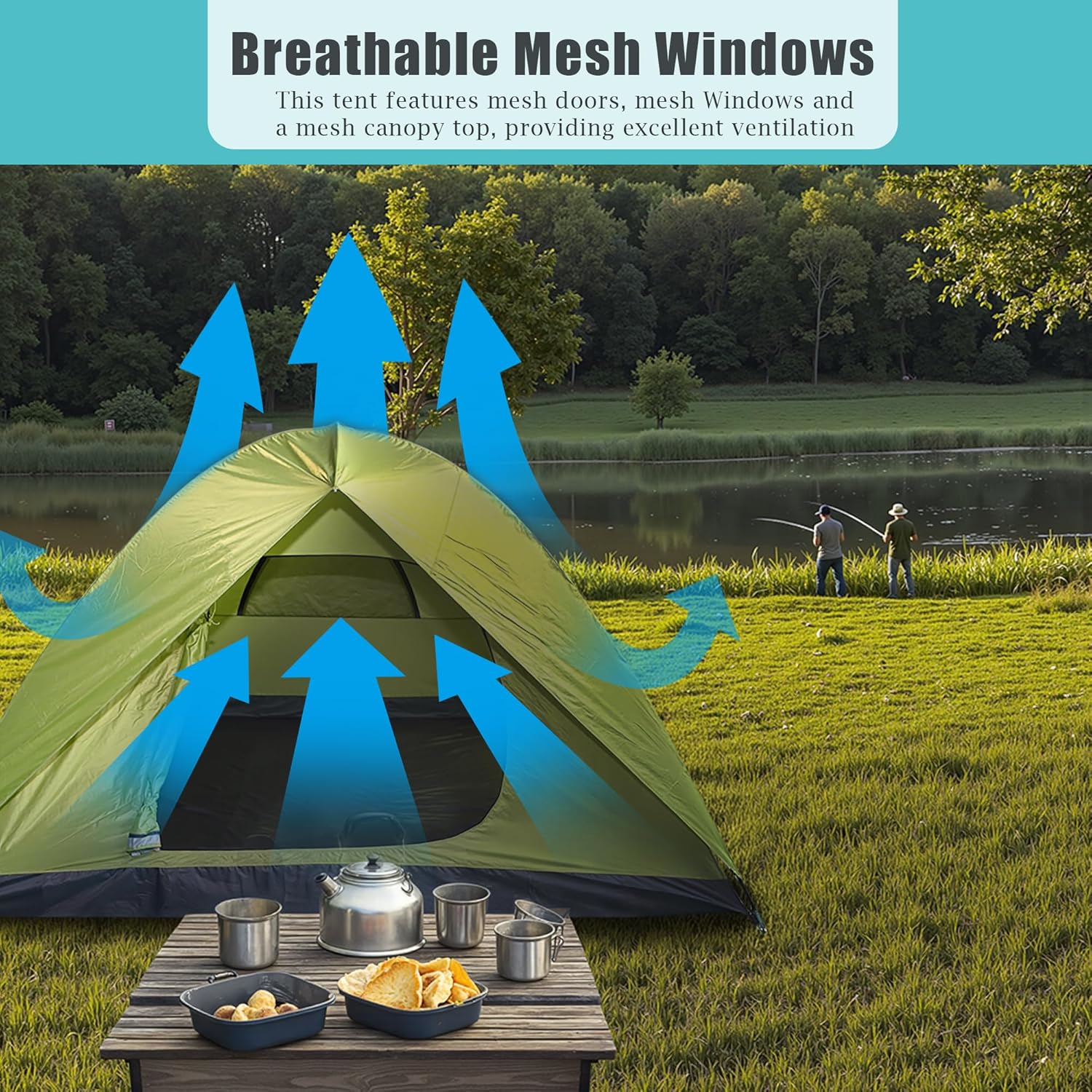 Tents for Camping 4 Person Camping Tents Waterproof Windproof, Family Camping Tent, Outdoor Dome Tent Easy Setup, 210D Oxford Cloth Waterproof (Green -4 People)
