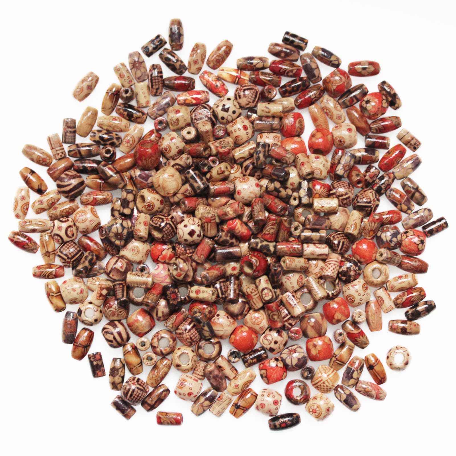 500pcs Mixed Painted Drum Wood Spacer Beads, BetterJonny Barrel Wood Beads Loose Wood Beads Bulk for Hair, DIY Making Bracelet Necklace Jewelry Craft Project