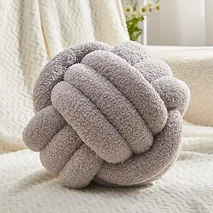 Petrella Knot Pillow Throw Pillows Ball Round Throw Pillows Home Decor Cushion Decorative Aesthetic Light Gray 13inch