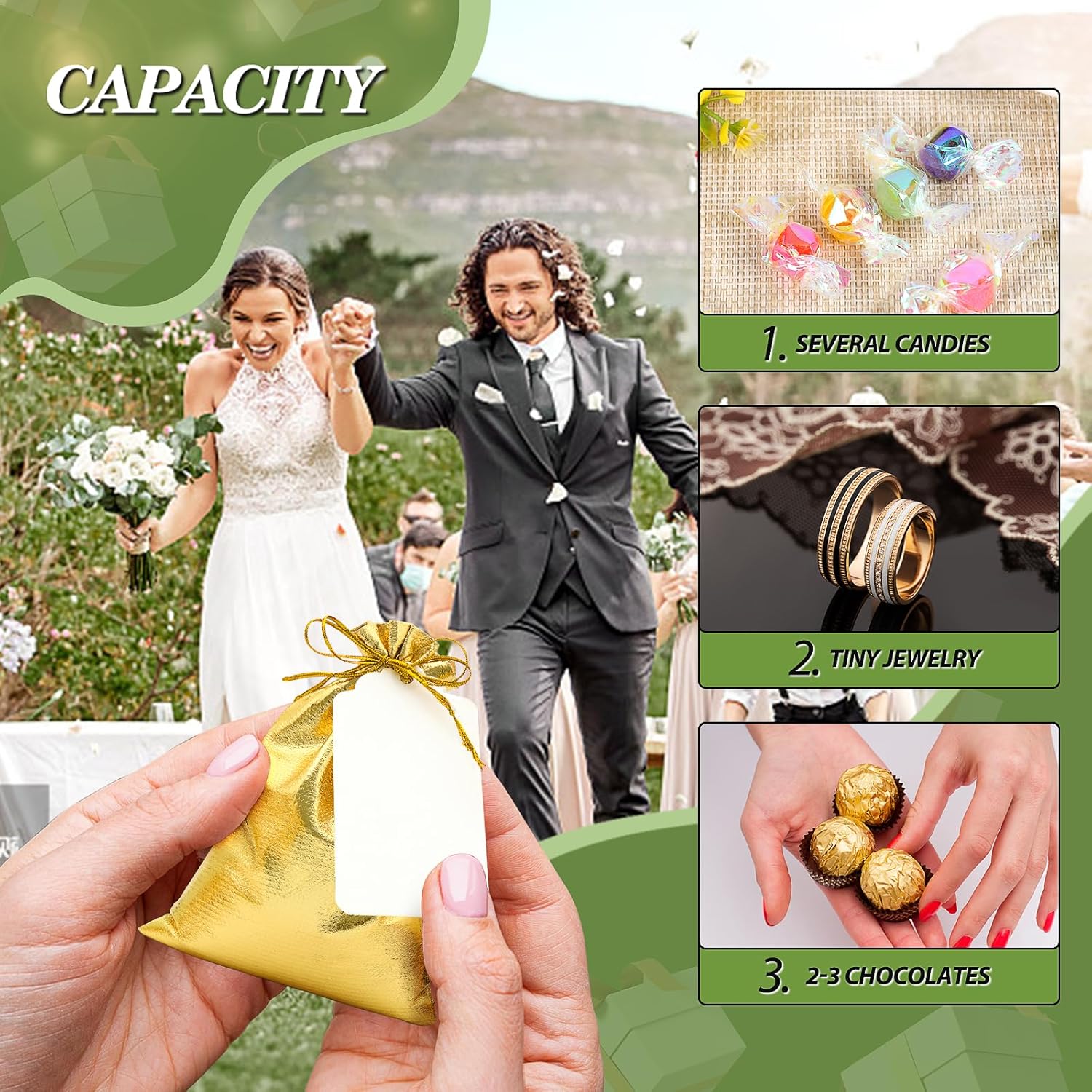 DOYIDE 100Pcs Gold Drawstring Gift Bags, 3x4in Small Jewelry Bags Drawstring Pouches, Shiny Wedding Party Favor Bags, Sachet Bags Empty for Birthday Party Christmas Baby Shower Candy Favors - Image 4