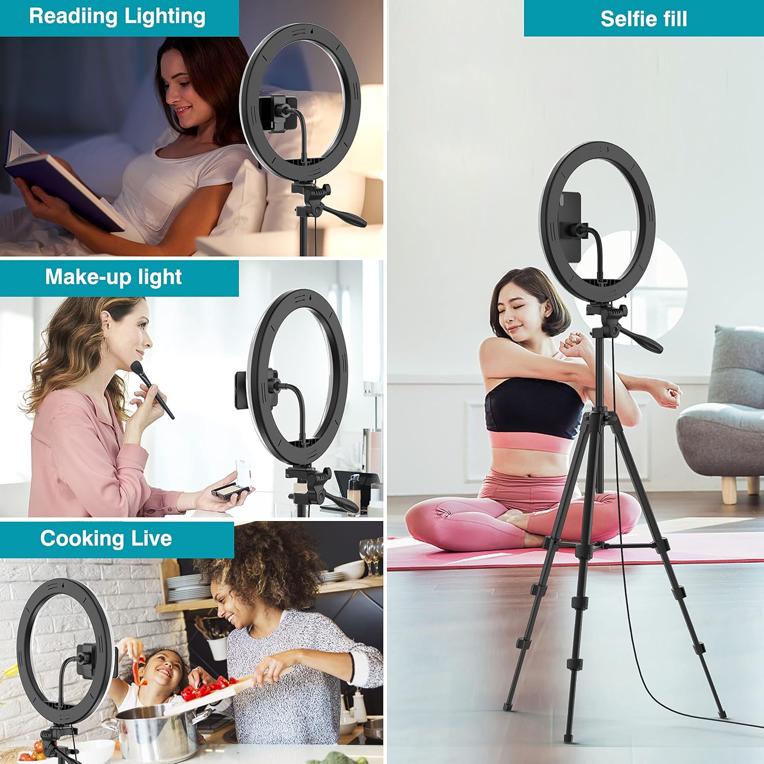 12.2" Ring Light with 54'' Extendable Tripod Stand & Cellphone Holders for Live Stream/Makeup/YouTube Video, Dimmable LED Beauty Selfie Ringlight for TikTok Photography, Color Temperature 3000-6000K