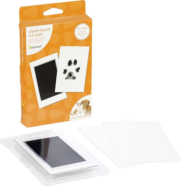 Almofada de tinta e cartões Pearhead Small Pet Paw Print Clean-Touch, preto/branco