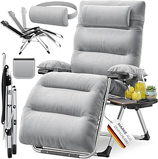 KESSER® Sonnenliege Liegestuhl,Gartenliege extra breit & Wetterfest,Belastbar 200kg,Ergonomisches Polster verstellbare Rückenlehne inkl. Nackenkissen Getränkehalter Armpolster & Seitentasche Grau