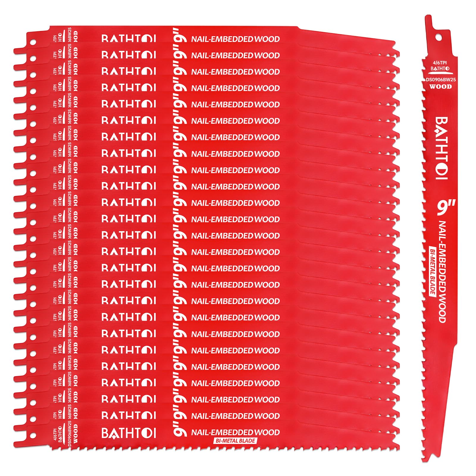 Paquete de 25 hojas de sierra alternante de 9 pulgadas 4/6 Tpi para corte de madera y madera incrustada en clavos, cuchillas Sawzall bimetálicas con 8% de cobalto para una vida útil más larga y una