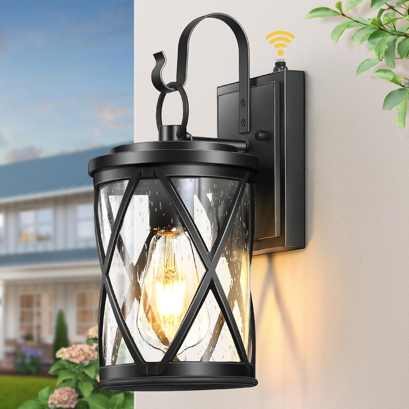 VIANIS Outdoor Lights for House, Dusk to Dawn Porch Lights Outdoor, Black Outdoor Light Fixture, Waterproof Exterior Lighting Fixtures for House, Entryway, Front Porch, Anti-Rust, Tempered Glass