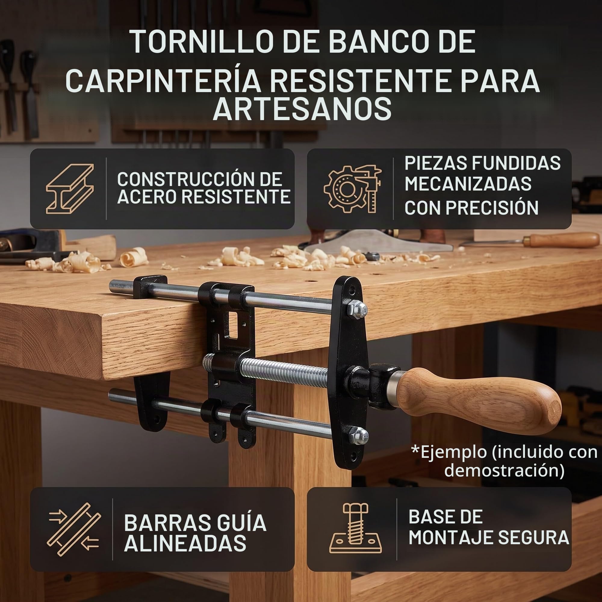 Tornillo de banco de madera, pinza delantera para banco de carpintero, 10,5 pulgadas, tornillo de mesa de carpintero, abrazadera de tornillo de metal, para trabajos de madera