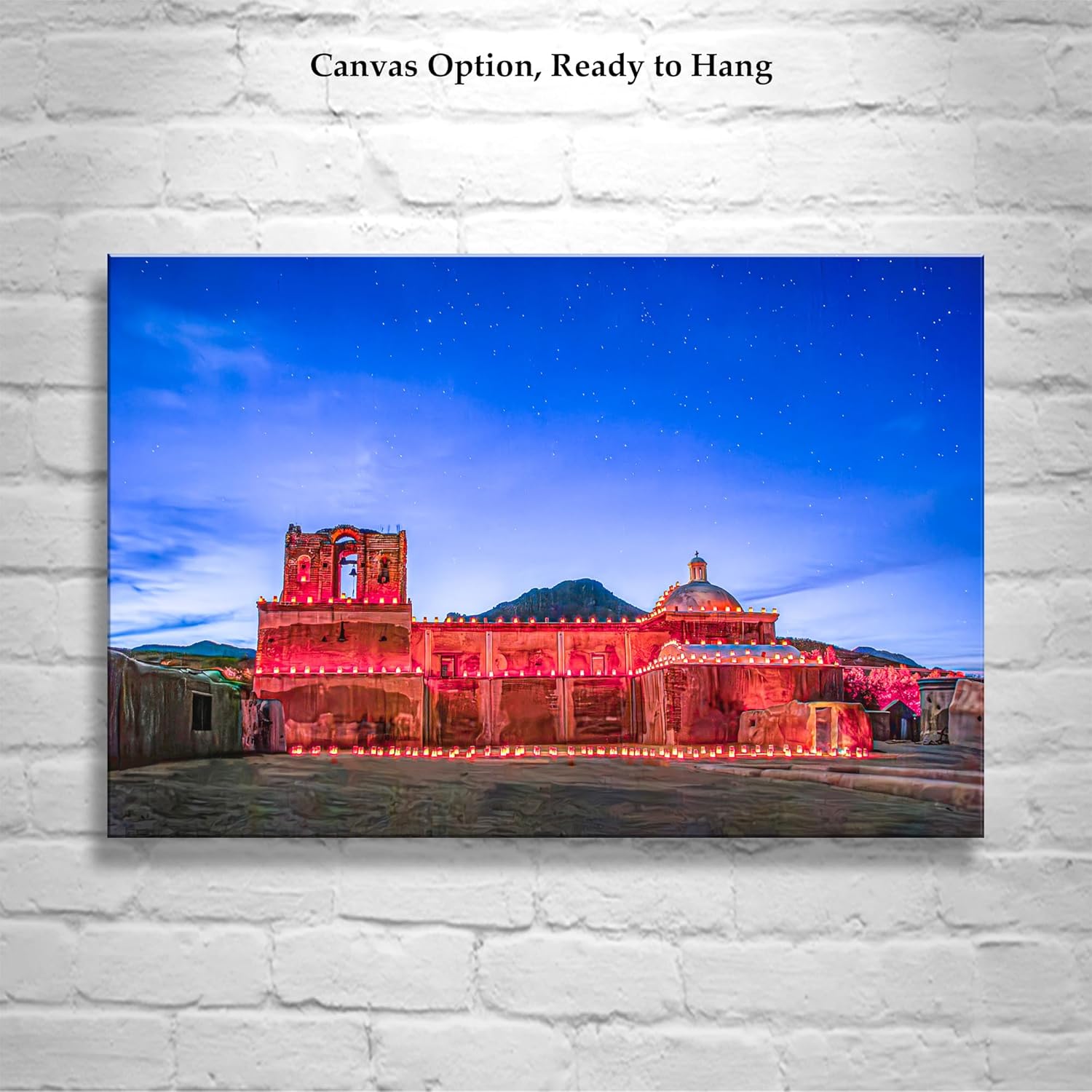 Desert Church at Night Picture with Christmas Farolito Luminaria
