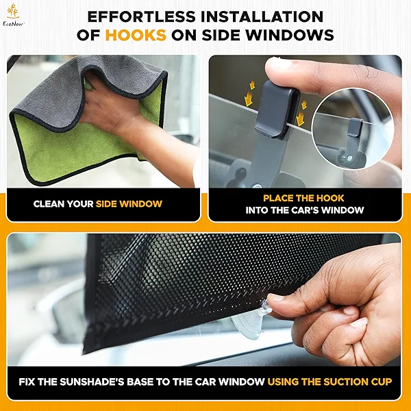 Econour Car Window Shades for Baby | 2 Pack Side Window Sun Shade | UV & Sun Glare Protection for Rear Window Shade | Baby Window Sun Shade with Suction Cup | Car Accessories for Kids(14"x17")