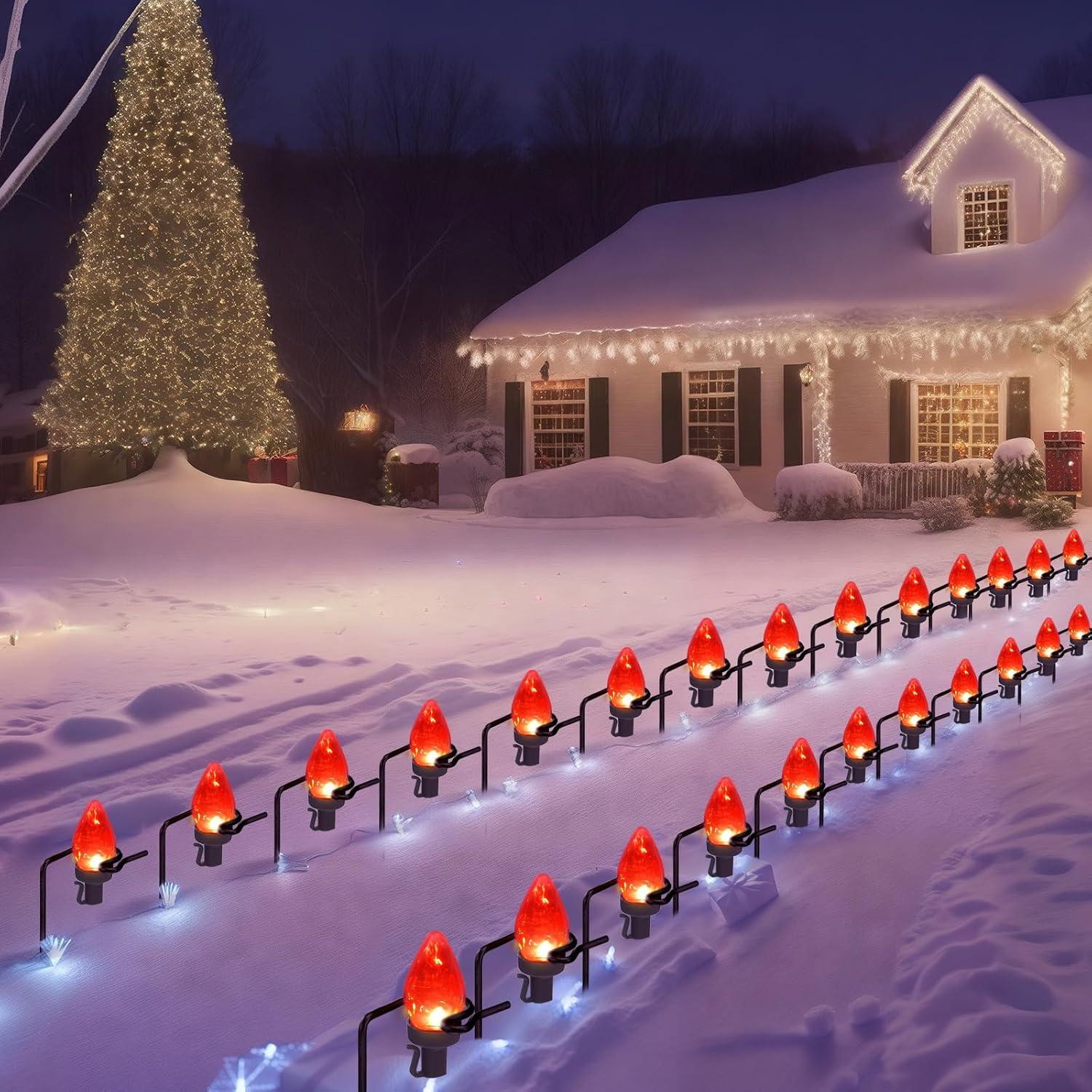 Ferraycle 24 Pack 10 Inches Christmas Light Stakes Metal Yard Lawn Tall Outdoor Christmas Light Stakes for Outside Yard Universal Xmas Pathway Lights on Yards(Black)