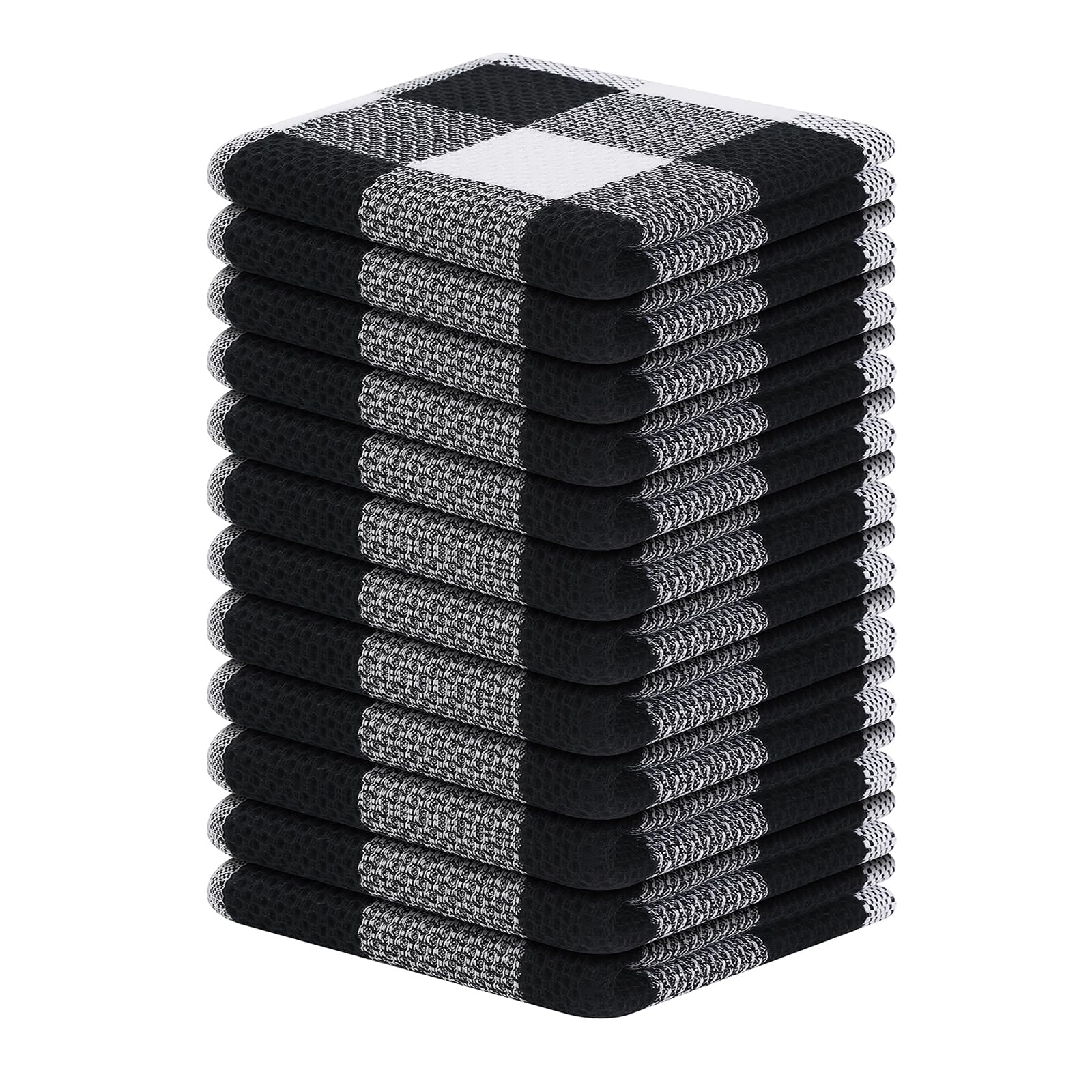 Homaxy Paños de Cocina 100% algodón con Tejido de gofre, a Cuadros, 12 x 12 Pulgadas, paños de Cocina súper Suaves y absorbentes, Trapos de Cocina de Secado rápido, Paquete de 12, Blanco y Negro