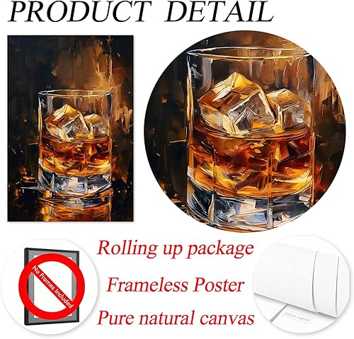 Miniatura 5 de Lienzo de whisky para pared, póster retro de carrito de bar, cuadros de vino vintage, bourbon, whisky, arte de pared, pintura de cóctel, cocina,