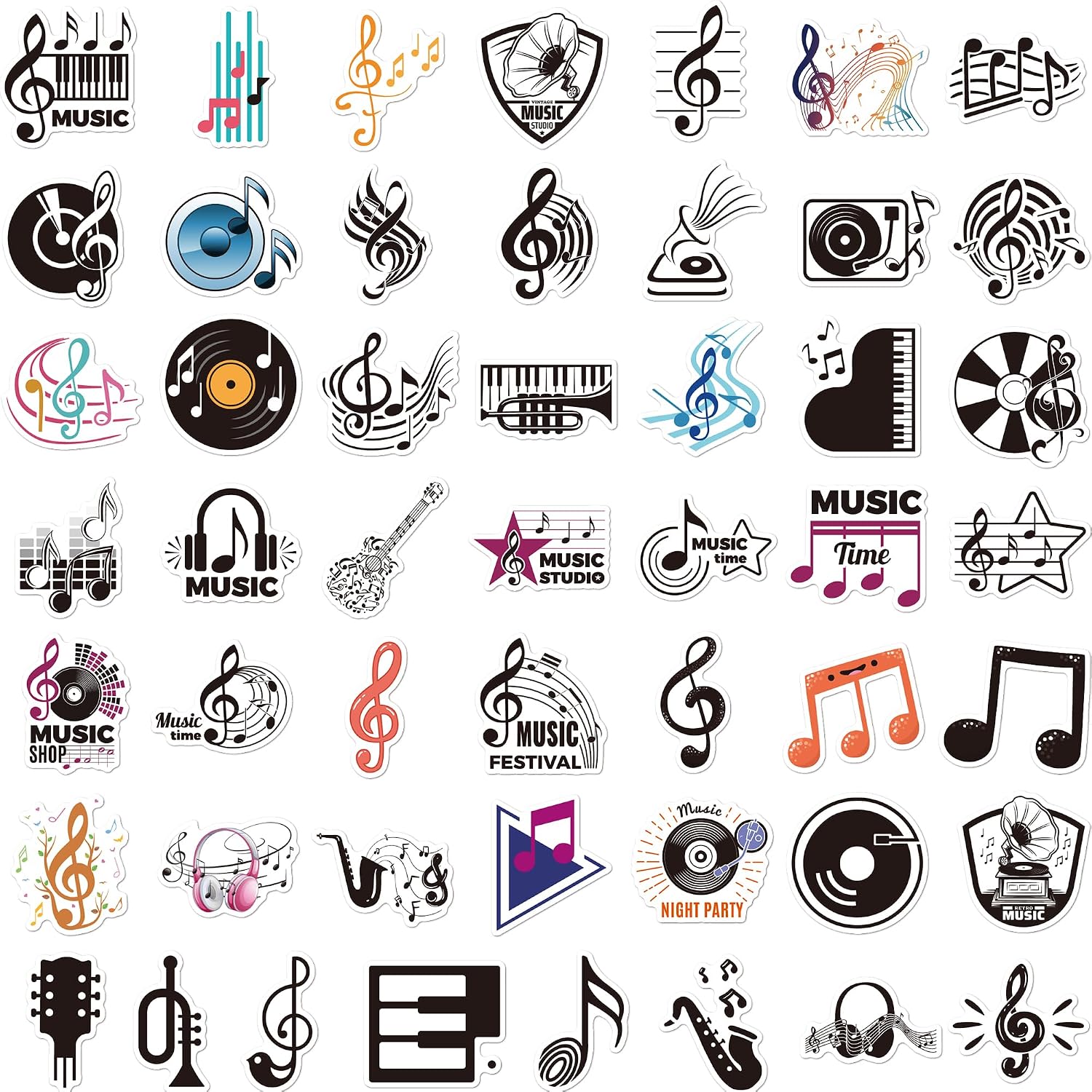 50 Pcs Music Notes Stickers, Waterproof Vinyl Musical Decals for Water Bottles, Guitar, Laptop, Luggage, Ideal Gift for Kids Music Lovers Teens
