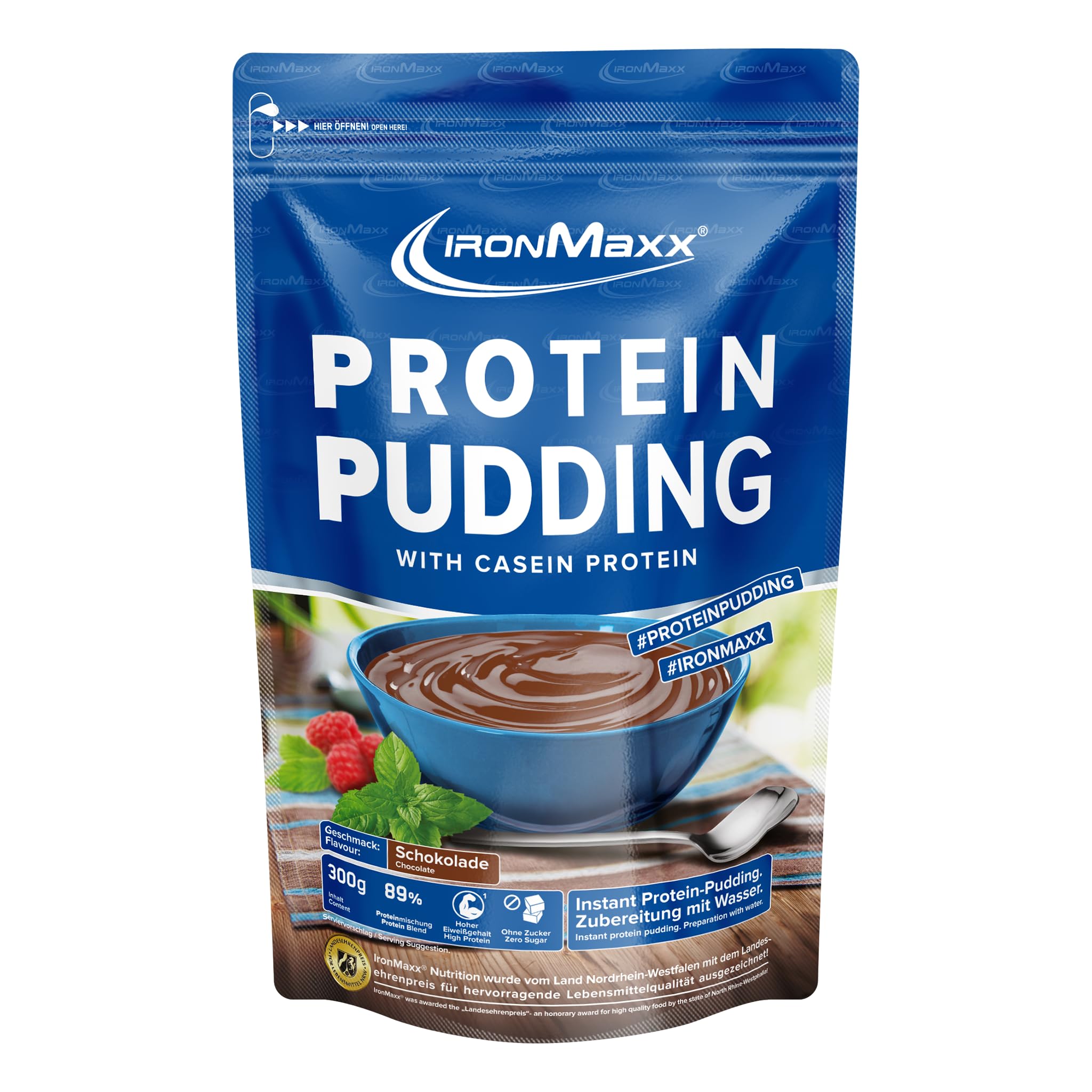 Protein Pudding Pulver Chocolate 300g - Zuckerfreier Instant Pudding mit 24g Eiweiß pro Portion, Angereichert mit hochwertigem Whey Protein, Cremiger Geschmack