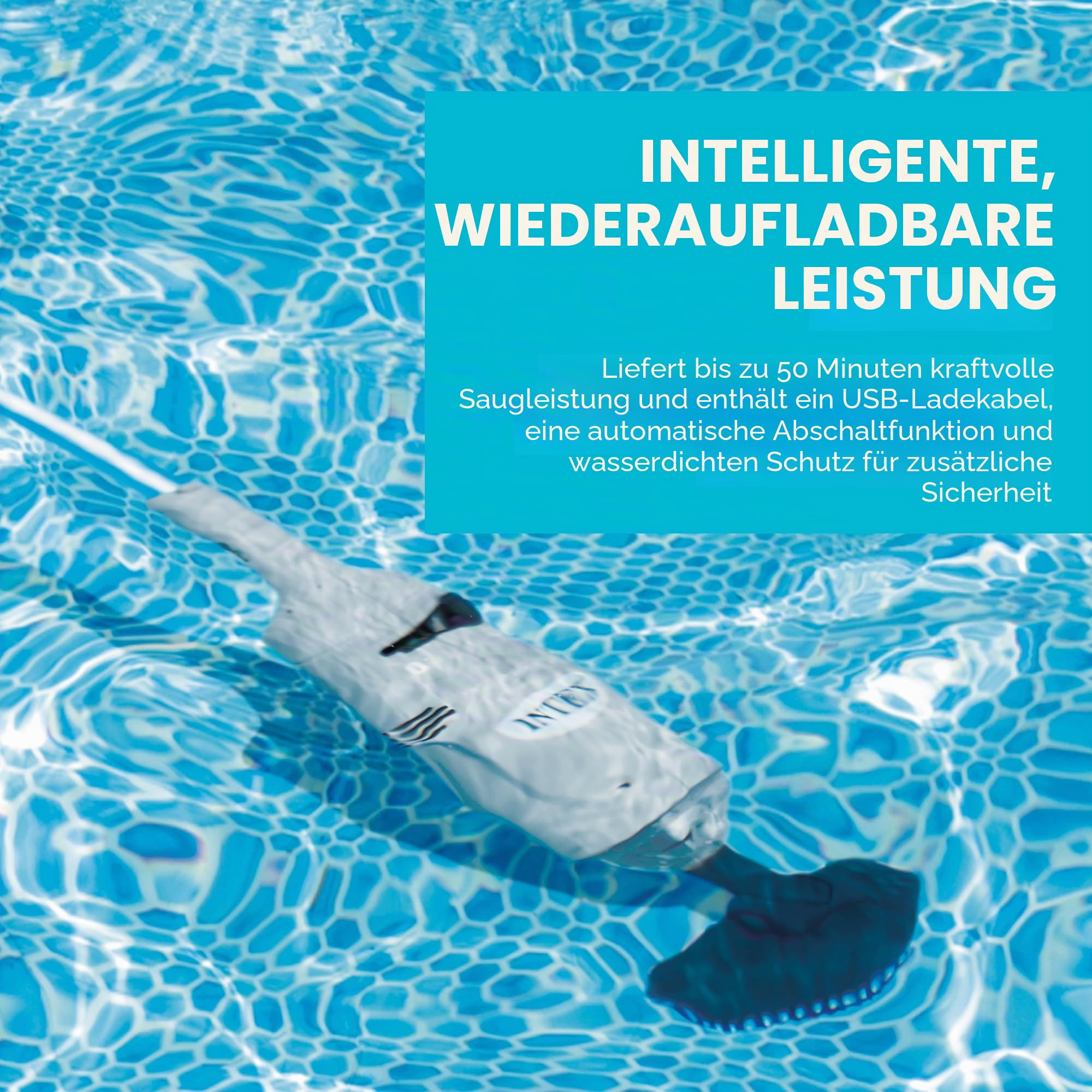 Intex Handstaubsauger, wiederaufladbar, 94 Zoll Teleskopschaft und 2 austauschbare Bürstenköpfe für oberirdisches Schwimmbad und Spa