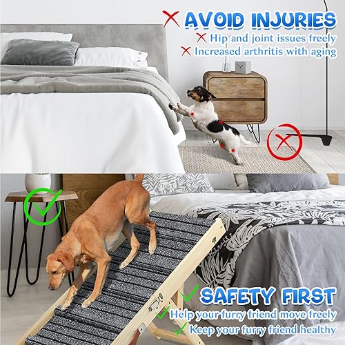 Miniatura 5 de Rampa para perros para perros, 39.4 pulgadas de largo, rampa para mascotas, 5 ajustables de 11.8 a 26.7 pulgadas, tracción antideslizante para