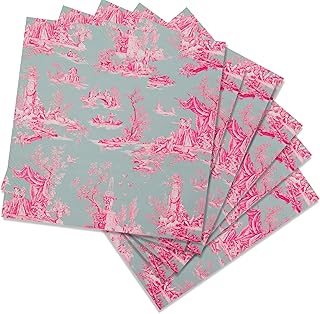 Stxy's (3ply) 60ct Pink Toile Paper Napkins Vintage Cocktail Napkins for Girl or Boy Baby Shower, French Pink and Blue Toile Napkin Pack for decoupage, baby shower
