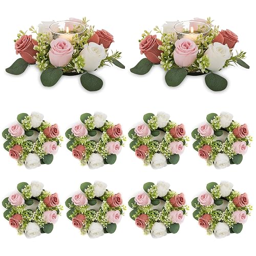 NUPTIO Small Flower Rings for Centerpieces: Candle Rose Wreath, 9.05