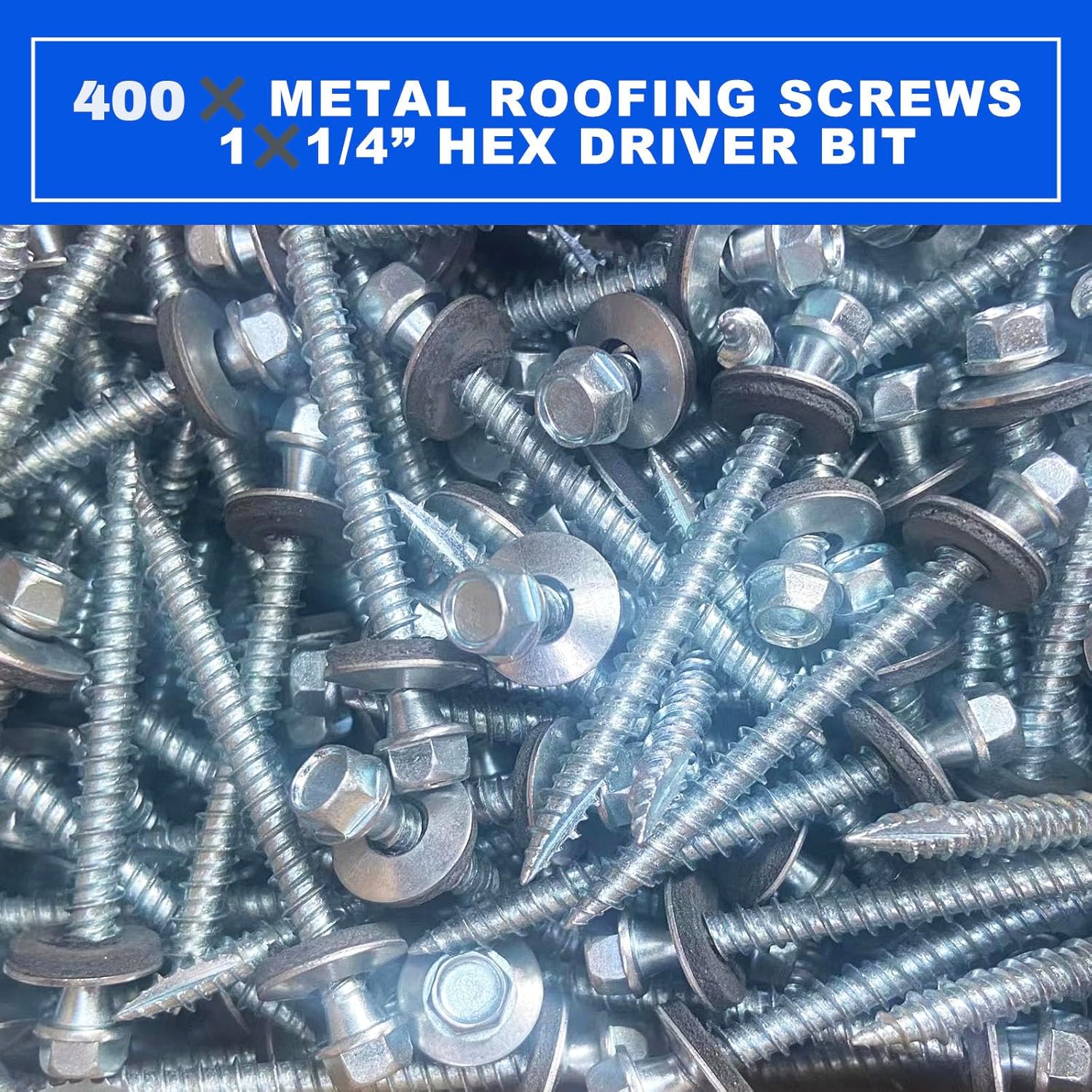 BHTOP 400 Pcs Metal Roofing Screws 10 x 1 inch, Hex Head Sheet Metal Roof Screw with EPDM Washer for Corrugated Roofing
